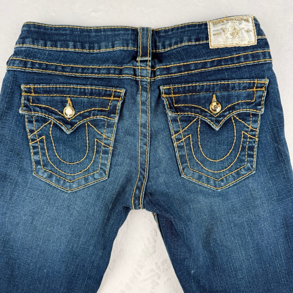VTG True Religion‎ Disco Joey Big T Flare Jeans Y2K Low Rise Studded USA Made 28 - Picture 2 of 10